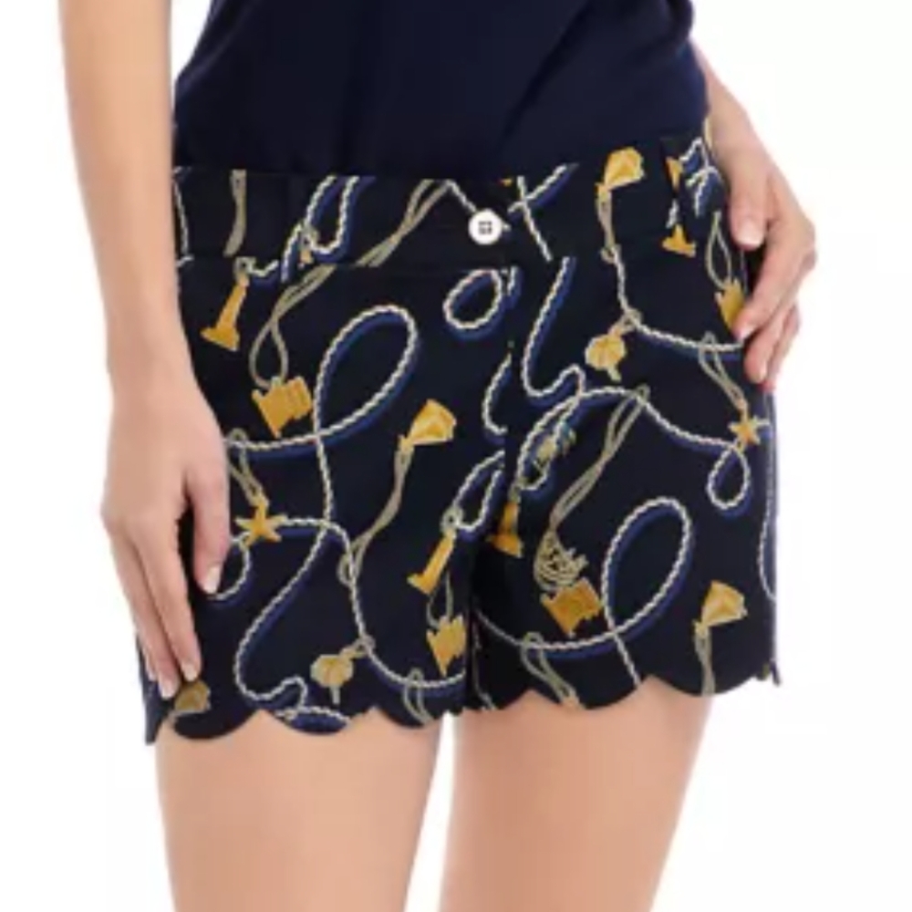-Crown & Ivy Shelby scallop navy rope nautical shorts 4" inseam Stretch Material